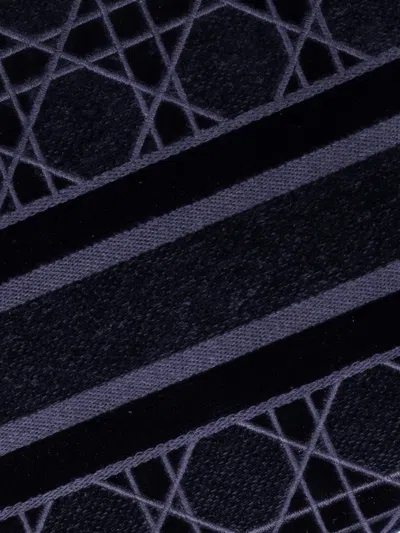 Pre-owned Dior Lady D-lite Bag Cannage Embroidered Velvet Medium Tote Bag In Blue