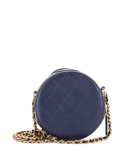 Pre-owned Chanel Chic Pearls Round Clutch With Chain Quilted Lambskin Crossbody Bag In Blue