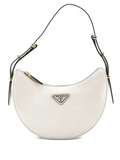 Pre-owned Prada Arque Half Moon Leather Small Hobo Bag In White