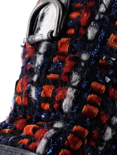 Pre-owned Chanel Gabrielle Quilted Tweed And Calfskin Medium Hobo Bag In Blue