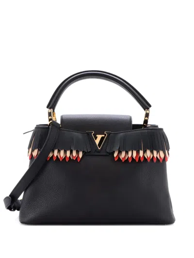 Pre-owned Louis Vuitton Capucines Bag Leather With Fringe Detail Pm Satchel In Black