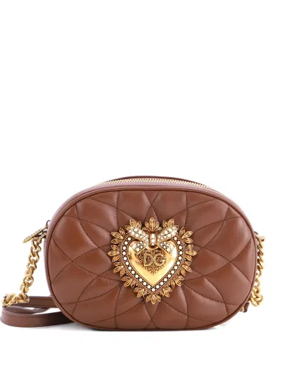 Pre-owned Dolce & Gabbana Devotion Camera Bag Quilted Leather Small Crossbody Bag In Brown