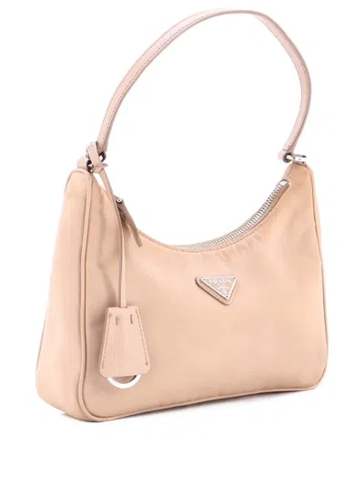 Pre-owned Prada Re-edition 2005 Tessuto With Saffiano Leather Mini Hobo Bag In Neutral