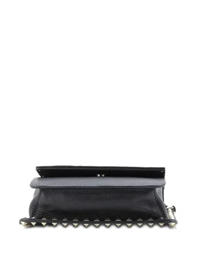 Pre-owned Valentino Garavani Rockstud Front Handle Flap Bag Leather Small Crossbody Bag In Black