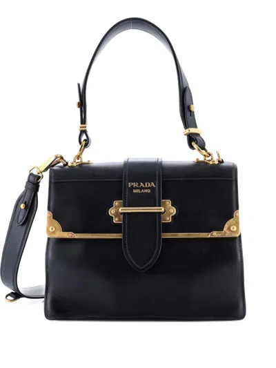 Pre-owned Prada Cahier Convertible City Calf And Saffiano Medium Shoulder Bag In Black