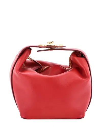 Pre-owned Valentino Garavani Vlogo The Bold Edition Top Handle Bag Leather Mini Satchel In Red
