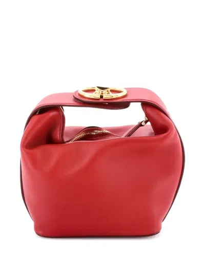Pre-owned Valentino Garavani Vlogo The Bold Edition Top Handle Bag Leather Mini Satchel In Red