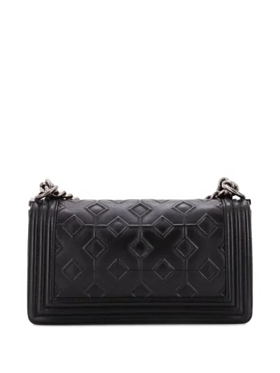 Pre-owned Chanel Arabesque Boy Flap Bag Embossed Calfskin Old Medium Shoulder Bag In Black