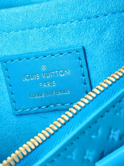 Pre-owned Louis Vuitton Speedy Bandouliere Bag Nanogram Embossed Leather 20 Satchel In Blue