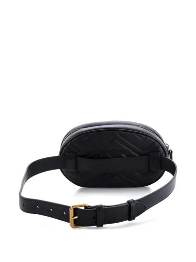 Pre-owned Gucci Gg Marmont Matelasse Leather Belt Bag In Black