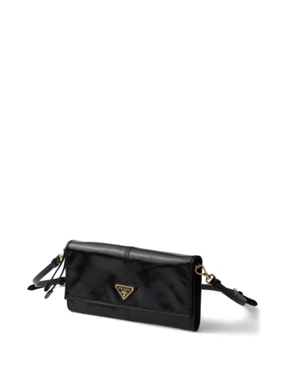 Prada Snap Triangle Leather Wallet In Black