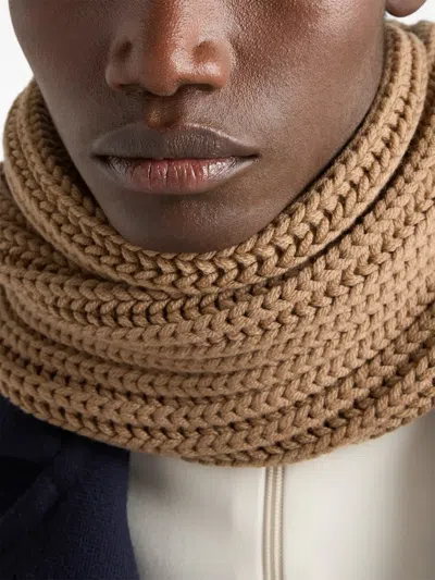 Prada Enameled Triangle Knit Scarf In Brown