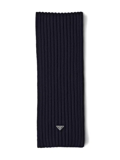Prada Enamelled Triangle Rib Knit Scarf In Black