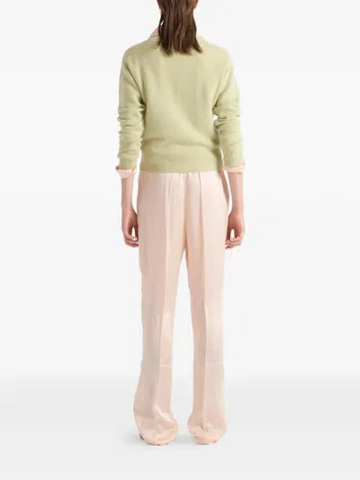 Prada V-neck Ribbed Sweater In Green