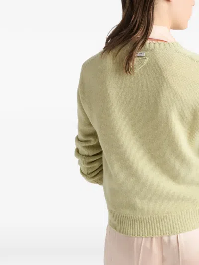 Prada V-neck Ribbed Sweater In Green