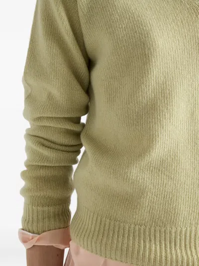 Prada V-neck Ribbed Sweater In Green