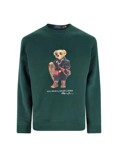 Polo Ralph Lauren Bear Graphic Crew Neck Sweatshirt In Green