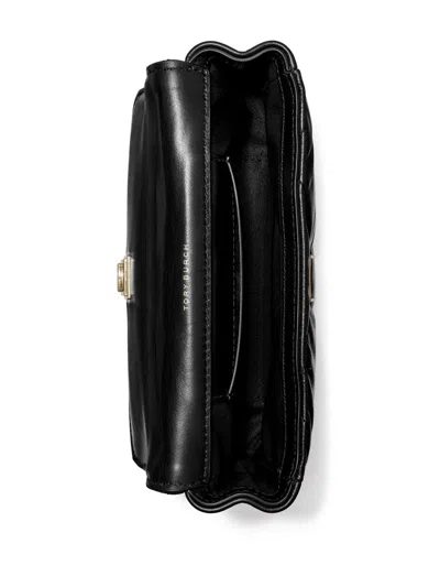 Tory Burch Mini Leather Shoulder Bag With Diamond Quilting In Black