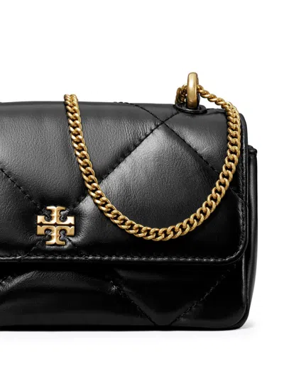Tory Burch Mini Leather Shoulder Bag With Diamond Quilting In Black