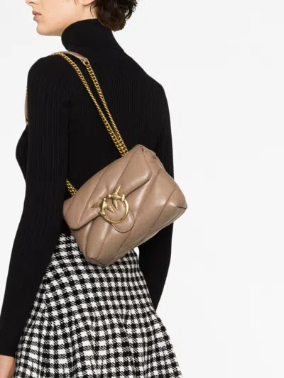 Pinko Beige Shoulder Bag With Quilted Design In Neutral