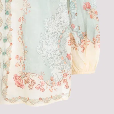 Zimmermann Womens Wallpaper Floral Mint Daylight Balloon-sleeves Woven Blouse Xs In Multi