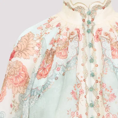 Zimmermann Womens Wallpaper Floral Mint Daylight Balloon-sleeves Woven Blouse Xs In Multi