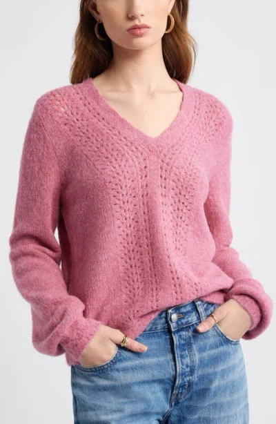 Treasure & Bond Oversize Pointelle V-neck Sweater In Pink