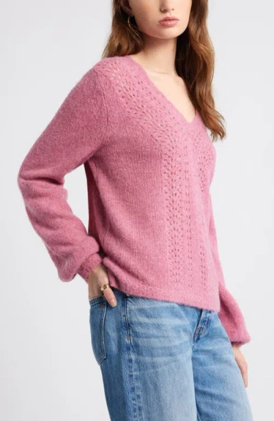 Treasure & Bond Oversize Pointelle V-neck Sweater In Pink
