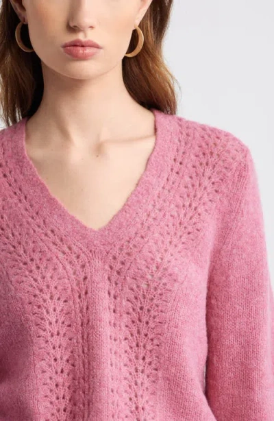 Treasure & Bond Oversize Pointelle V-neck Sweater In Pink