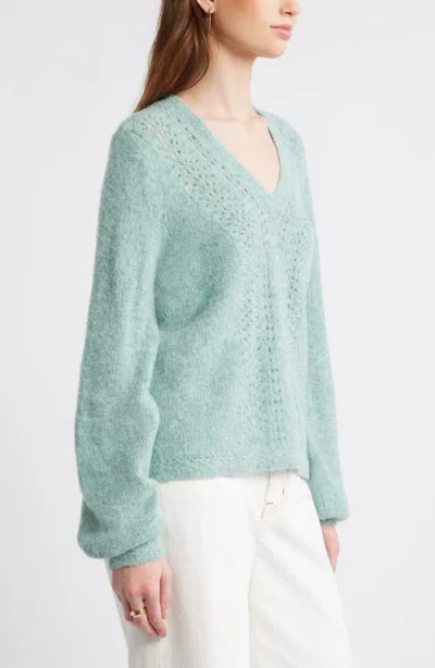 Treasure & Bond Oversize Pointelle V-neck Sweater In Green