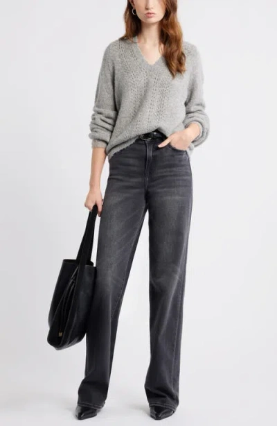 Treasure & Bond Oversize Pointelle V-neck Sweater In Gray