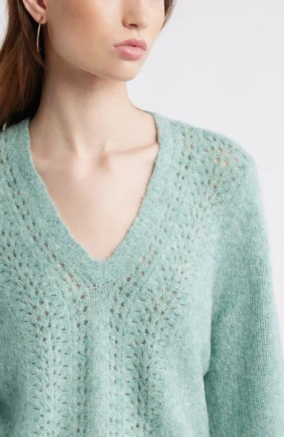 Treasure & Bond Oversize Pointelle V-neck Sweater In Green