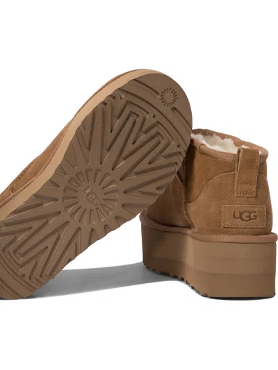 Ugg Ultramini Beige Boots With Platform In Suede Woman In Brown