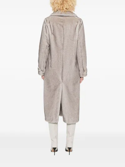 Herno Long Faux Fur Coat With Classic Collar And Button Closure In Neutral