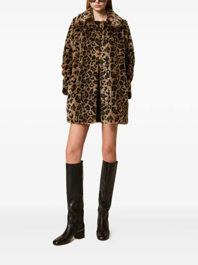 Twinset Coats Brown In Brown