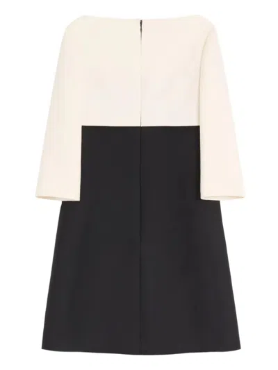 Valentino Crepe Couture Short Dress With Bow And Contrasting Sleeves In Black