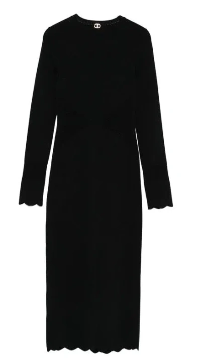 Twinset Dress With Scalloped Edge In Black