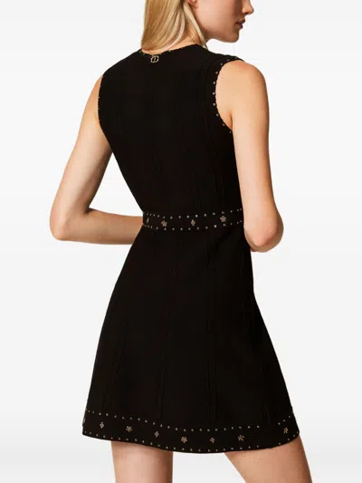 Twinset Twin-set Sleeveless Mini Dress With Deep V-neckline And Decorative Studs In Black