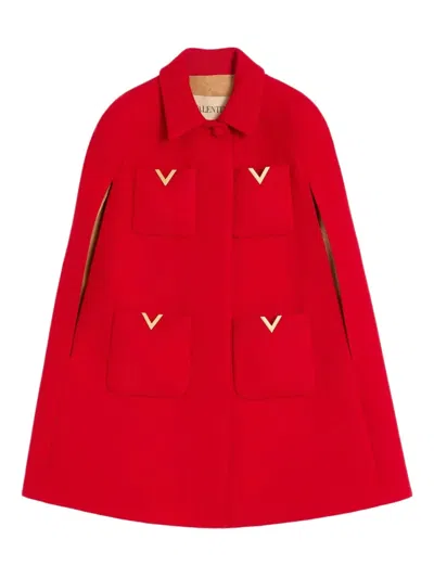 Valentino Garavani Drill Double Cape With V Gold Clothing In Red