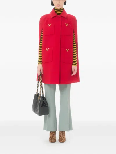 Valentino Garavani Drill Double Cape With V Gold Clothing In Red