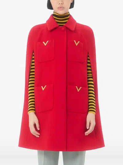 Valentino Garavani Drill Double Cape With V Gold Clothing In Red