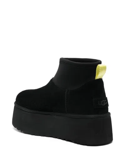 Ugg Black Classic Mini Dipper Ankle Boots With Fabric Insert In Suede Woman In Black