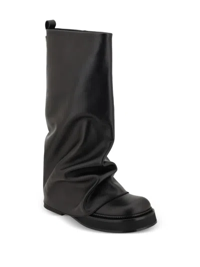Attico Robin Black Boots With Square Toe And Logo Plaque On The Rear In Leather Woman In Multi