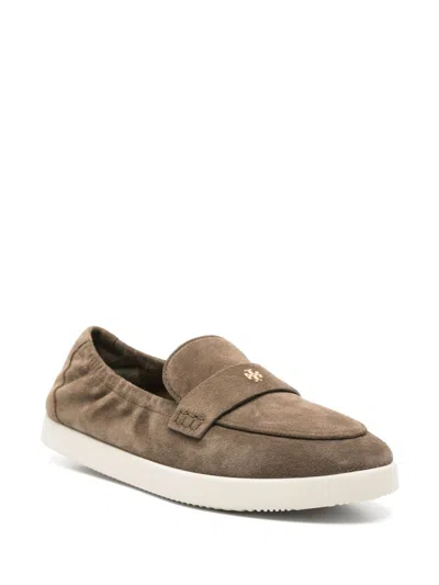 Tory Burch Slip-on Loafers With Suede Finish And Rubber Sole In Brown
