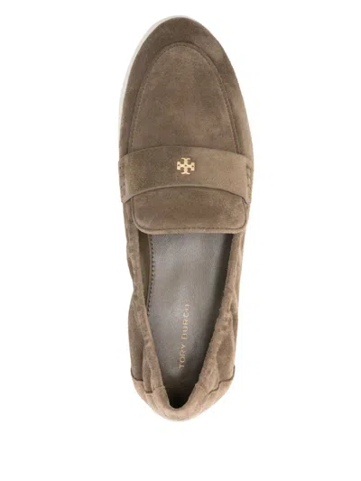 Tory Burch Slip-on Loafers With Suede Finish And Rubber Sole In Brown