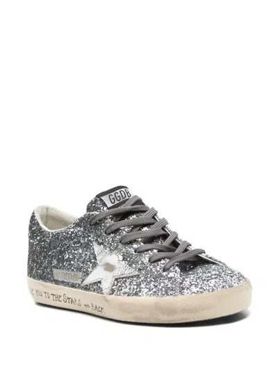 Golden Goose Super Star Glitter Sneakers In Silver And Black Color In Gray
