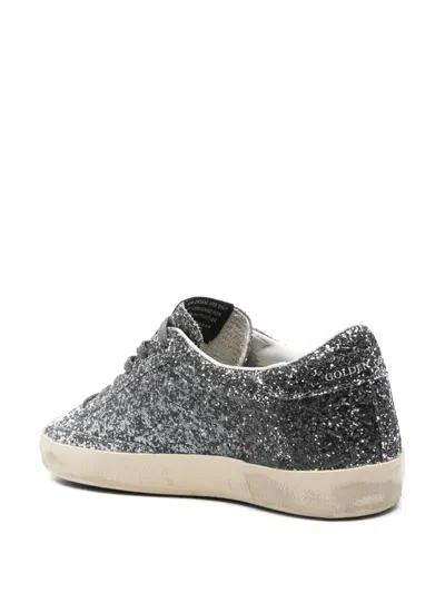 Golden Goose Super Star Glitter Sneakers In Silver And Black Color In Gray