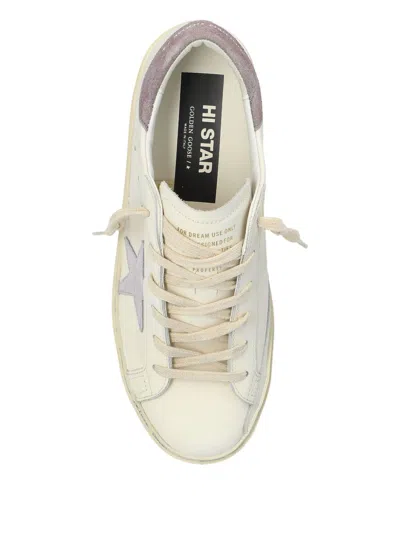 Golden Goose Hi Star Leather Platform Sneakers In White
