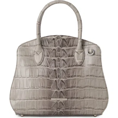 Brahmin Rosetta Croc Embossed Leather Satchel In Gray