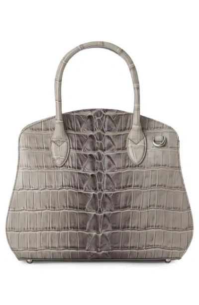 Brahmin Rosetta Croc Embossed Leather Satchel In Gray